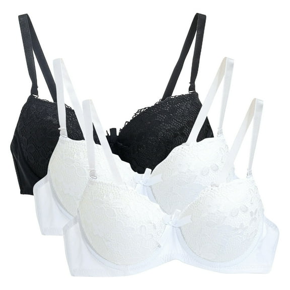 Ltctricy Women's 3pc Lace Bras Full Coverage Adjustable Strap Supportive Push up Bralettes Lift up Bras