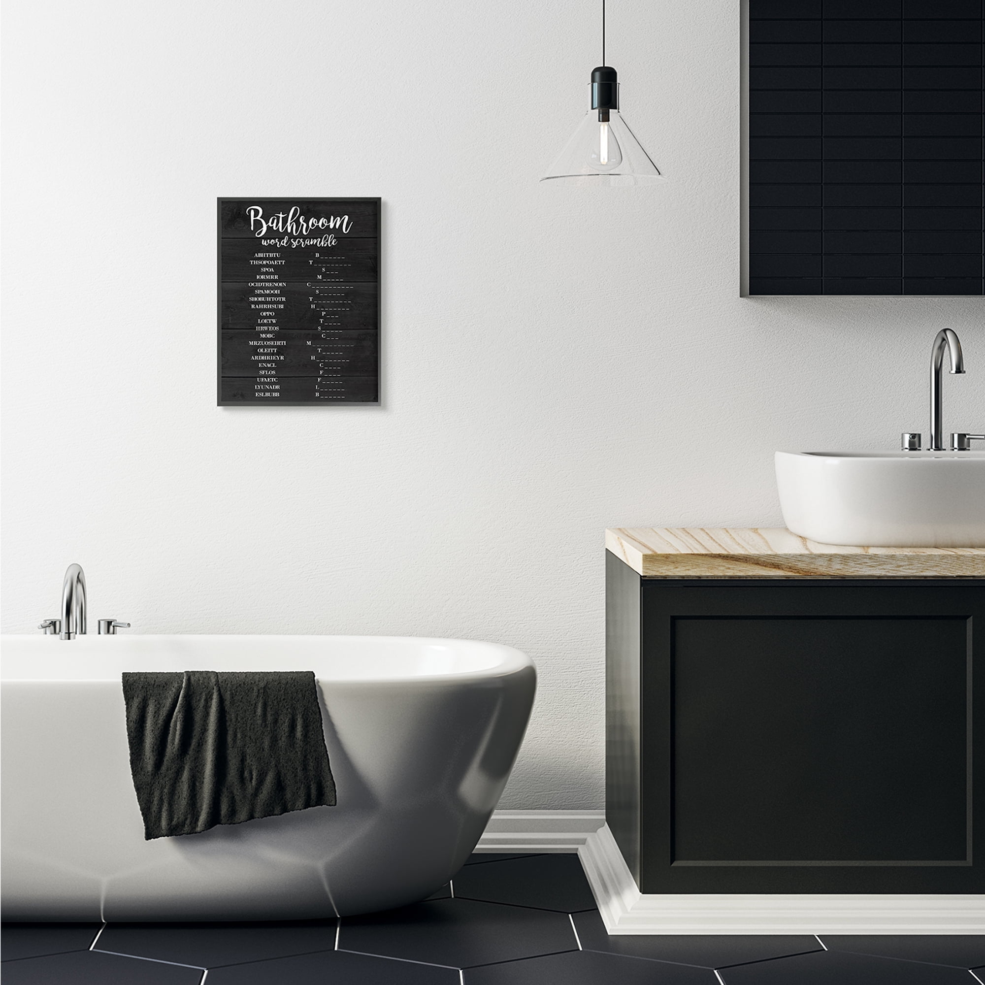 Stupell Industries Bathroom Word Scramble Black And White Word Design Framed Wall Art by Daphne Polselli