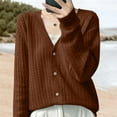 thumbnail image 2 of Sweaters For Women Spring Summer V Neck Short Sleeve Sweater Thin Slim Solid Color Knit T Shirt Acrylic Fibe Blending Shirts Outerwear Coats 1Pc Brown L Winter Coats For Women, 2 of 5