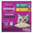 thumbnail image 1 of WHISKAS FAVOURITES Adult Wet Cat Food Morsels in Gelled Gravy Tuna and Sardine Flavour, Chicken and Turkey Flavour Pouch Variety Pack, 1 of 8