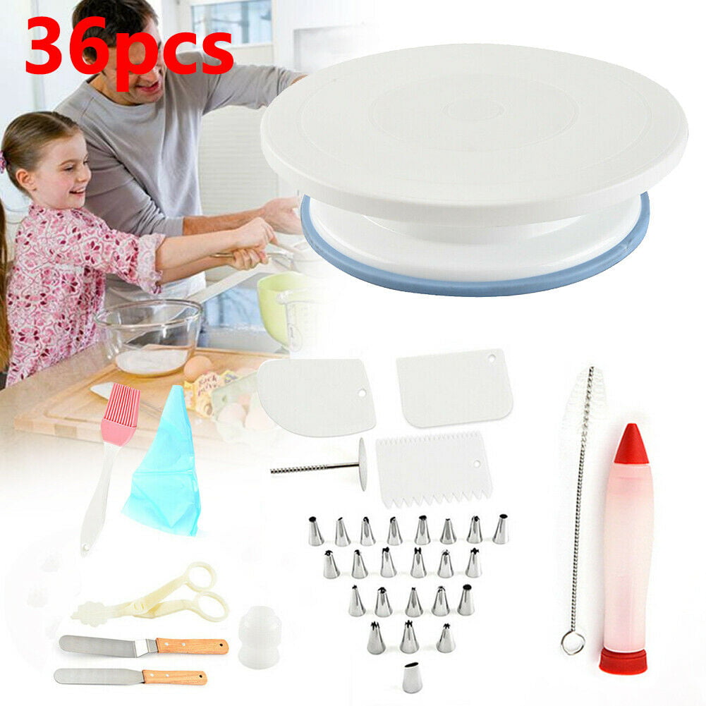 Cake Decorating Turntable 11"-24 Icing nozzles-Mould-Pen-Spatula-Bags-Tool  Set 