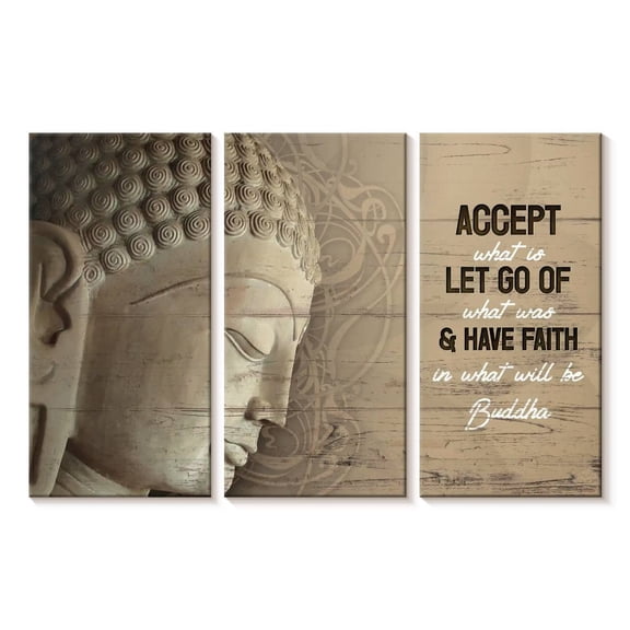 Elephant Stock Have Faith Buddha Quote Wall Art - Horizontal Multi Panel Canvas - Living Room Wall Decor - Wellness Multi Panel - Beige And Brown Decor - 23" x 14"