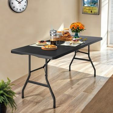 ModFusion 6ft Folding Table w/ Carrying Handle, Portable & Lightweight Table for Events & Party, Outdoor & Indoor Use – Black