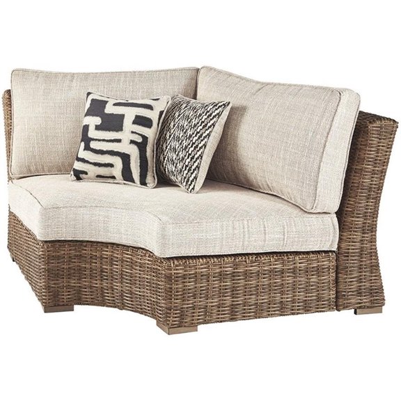 Afuera Living Outdoor Curved Wicker Corner Patio Loveseat in Beige