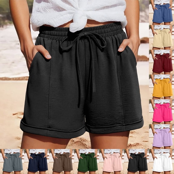 SOFTCCLO Shorts for Women 2026 Summer New Shorts Wide Leg Elastic Waist Outdoor Lounge Womens Shorts Beige L