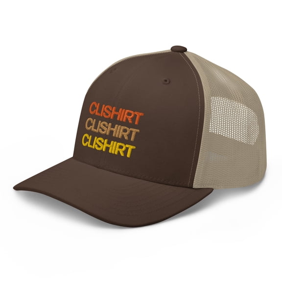 Clishirt Adult Unisex 3D Puff Embroidered Tri-Color Branded Adjustable Brown Khaki Retro Trucker Hat