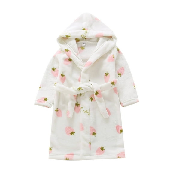 Ruyang Boys Girls Flannel Robe Long Sleeve Hooded Bathrobe Cute Fruit Pattern Toddler Soft Comfy Sleepwear Pajamas for Kids
