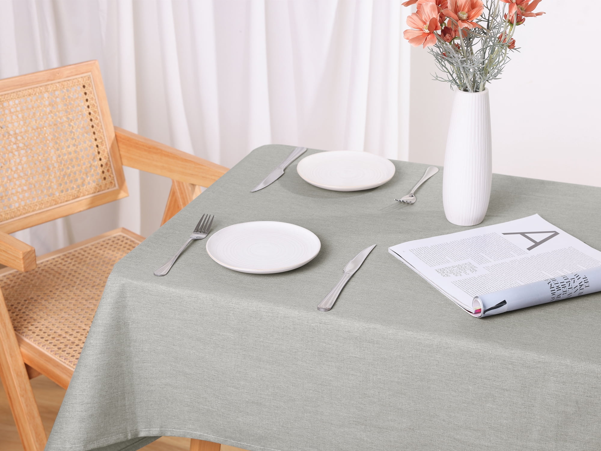 Unique Bargains Rectangle Wrinkle Resistant Washable Linen Table Cover Tablecloth Grey 47"x63"