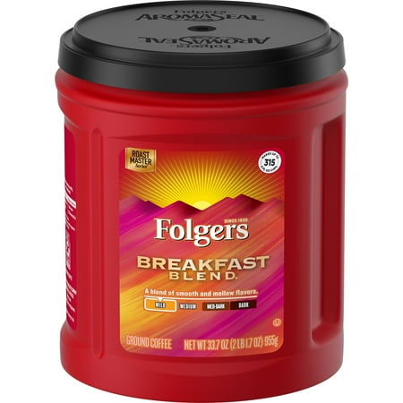 Folgers Breakfast Blend Ground Coffee, Smooth & Mild Coffee, 33.7 Ounce Canister