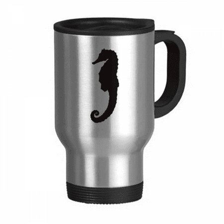 

Hippocampus Marine Life Black Pattern Travel Mug Flip Lid Stainless Steel Cup Car Tumbler Thermos