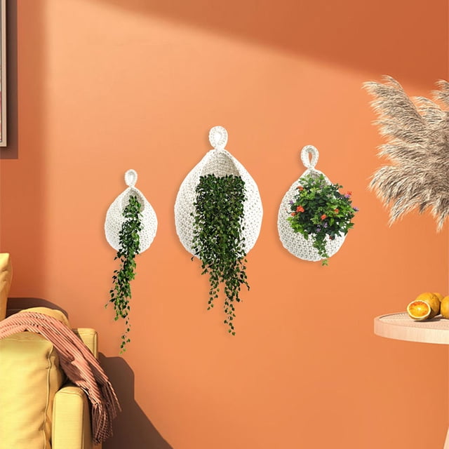 Cesta de cebolla de yute tejida a mano de 3 uds, cestas de frutas, cestas de pared bohemias soporte de maceta de pared para cocina casera de Blanco BLESIY Cestas tejidas