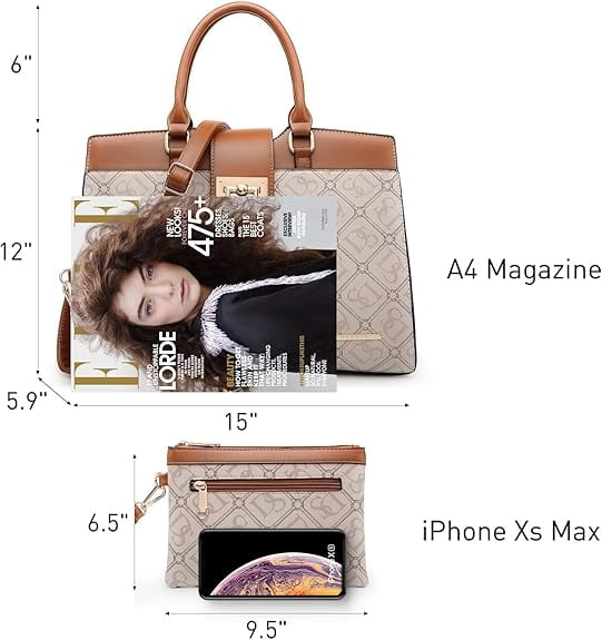 Dasein Handbags for Women Purses Monogram Satchel Purse Large Tote Ladies Handbag Shoulder Bags Top Handle Work Bag 2pcs Set