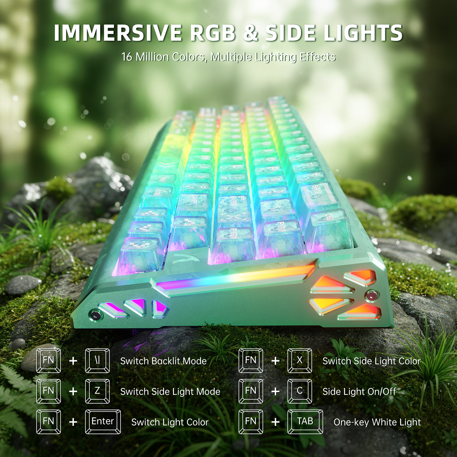 ATTACK SHARK R68 HE 60% Wired RGB Gaming Keyboard, Hall Effect Magnetic Switches, 8000Hz Polling Rate, Rapid Trigger, PC/Mac Compatible, Green