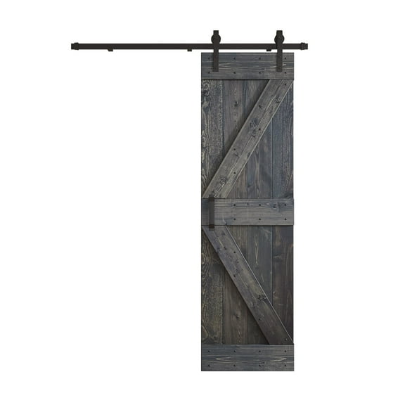 Coast Sequoia 30 in x 84 in K Style Finished DIY Knotty Wood Sliding Barn Door With Hardware Kit (Carbon Gray)