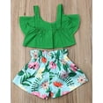 thumbnail image 4 of Styles I Love Toddler Girls Green Ruffle Crop Top and Floral Print Shorts 2pcs Spring Summer Outfit, 4 of 5