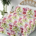 thumbnail image 3 of Aquarelle Floral Sheet Set, Watercolor Design Garden Scene Inspirations Leafy Flowers Pattern, Fitted & Flat Sheet with Pillowcase Bedding Accent 4 Pcs Set, Queen, White Multicolor, by Ambesonne, 3 of 5