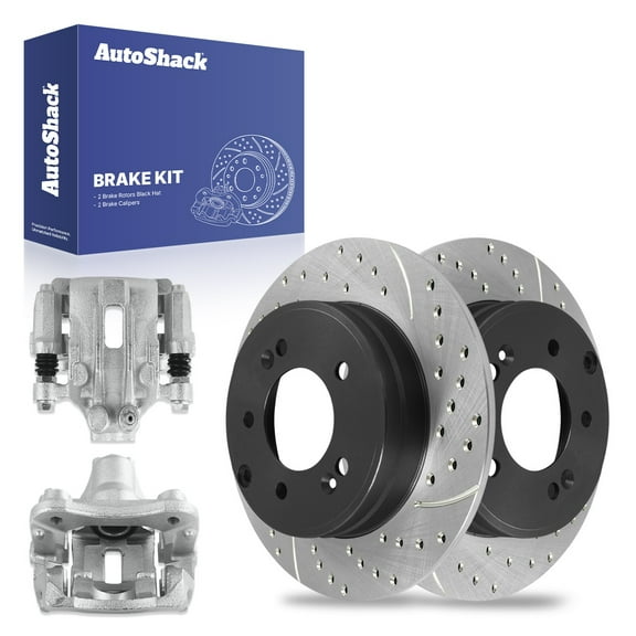AutoShack Rear Solid Drilled & Slotted E-Coated Brake Rotors   Calipers 4-PC Brake Kit Replacement for 2015-2019 Hyundai Sonata 2016-2020 Kia Optima ShadowGuard 11.18" (284 mm)