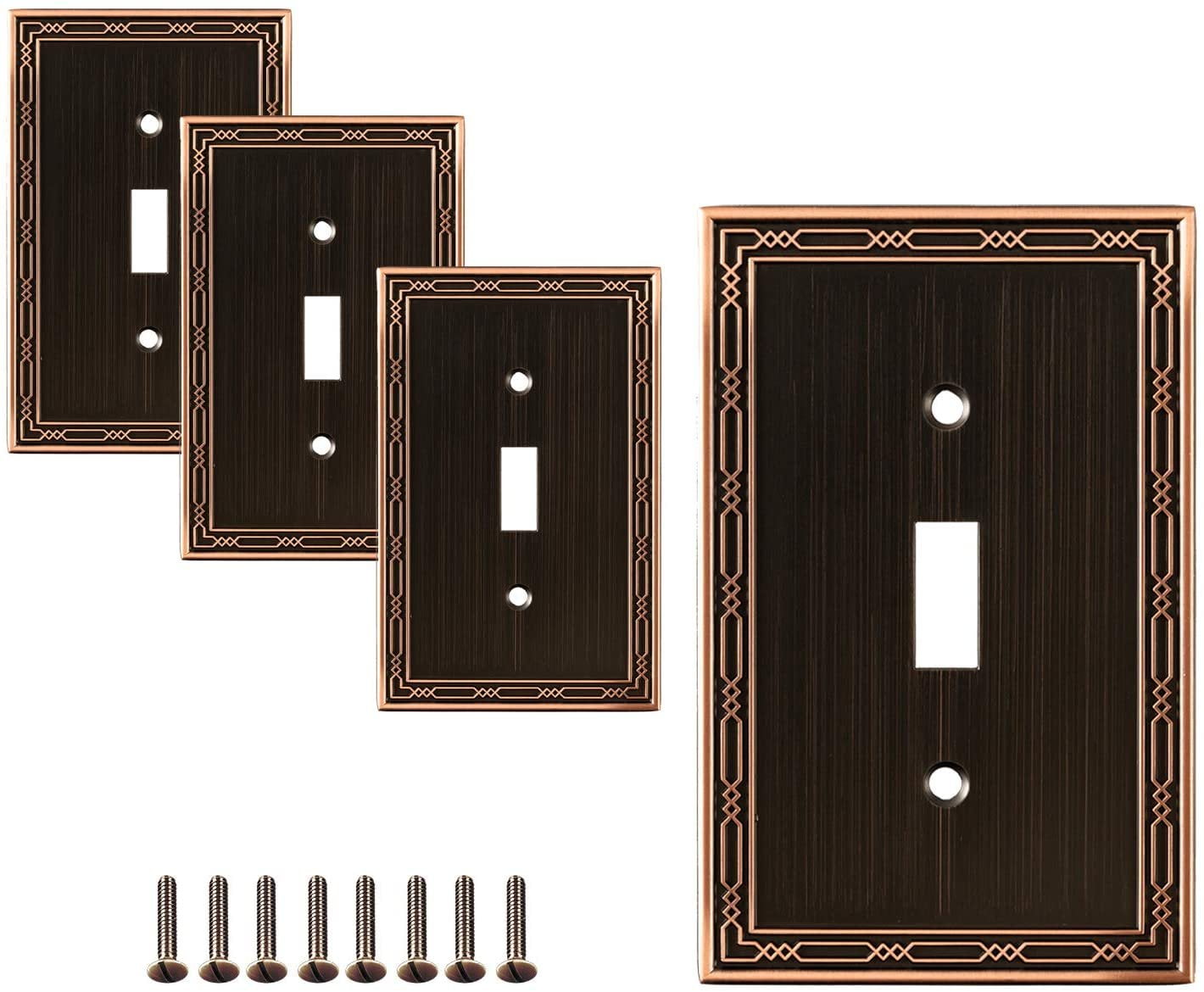 Sleeklighting 4 Pack Beveled Oil Rubbed Bronze Outlet Covers | 1 Gang Toggle