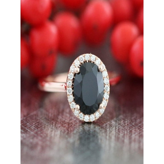 Limited Time Sale 1.25 carat Black Diamond Halo Engagement Ring Wedding Ring in 10k Rose Gold for Women on Affordable price