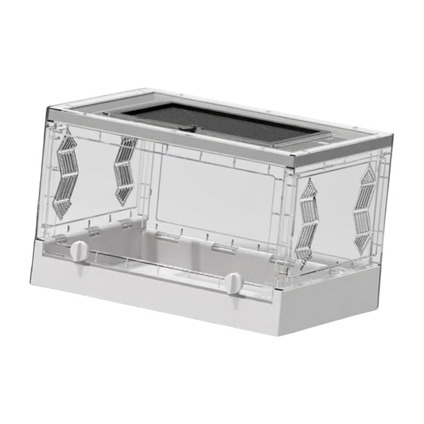Terrario transparente plegable para reptiles de 41,8 cm x 30 cm x 26 cm con doble acceso para reptiles arborícolas. Blanco