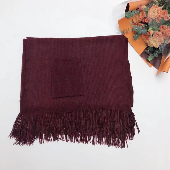 Women‘s Pocket Poncho Cape, Open-Front Knit Shawl Wrap Scarf, 90x140cm,90*140cm,dark red