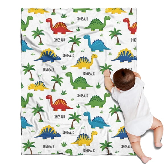 White Dinosaurs Palms Names Pattern Blanket,Comfortable Soft Lamb Wool Throw Blanket,All Season,Warm Lightweight Blankets for Sofa Bed Couch Living Room Chair,30"x40"
