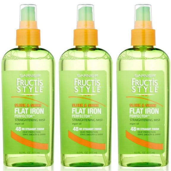 Pack of (3) Garnier Fructis Style Sleek Shine Flat Iron Perfector Straightening Mist, 6 oz
