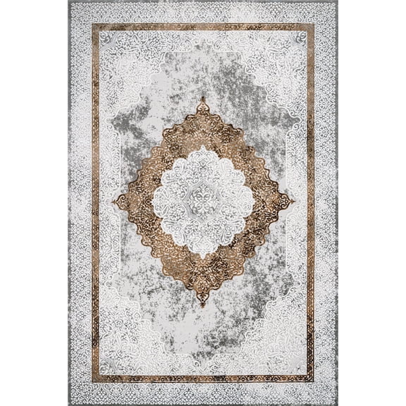 Beige Medallion Area Rugs for Living Room Washable Rugs Boho Moroccan Area Rug Soft Neutral Geometric Bohemian Carpet Distressed Indoor Rug for Bedroom Dining Room Office Foldable Nonslip Rug
