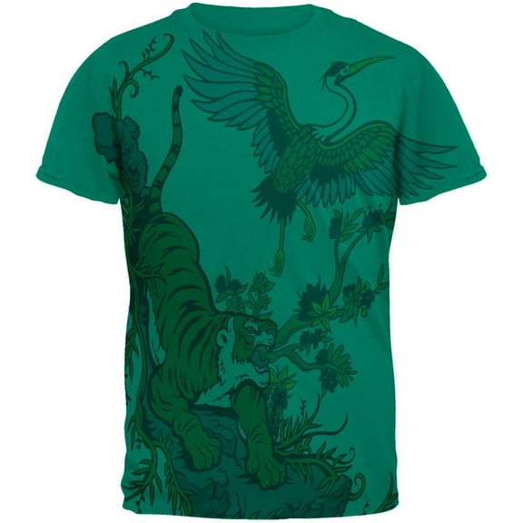 The Tiger and Crane All Over Jade Green Adult T-Shirt - Small