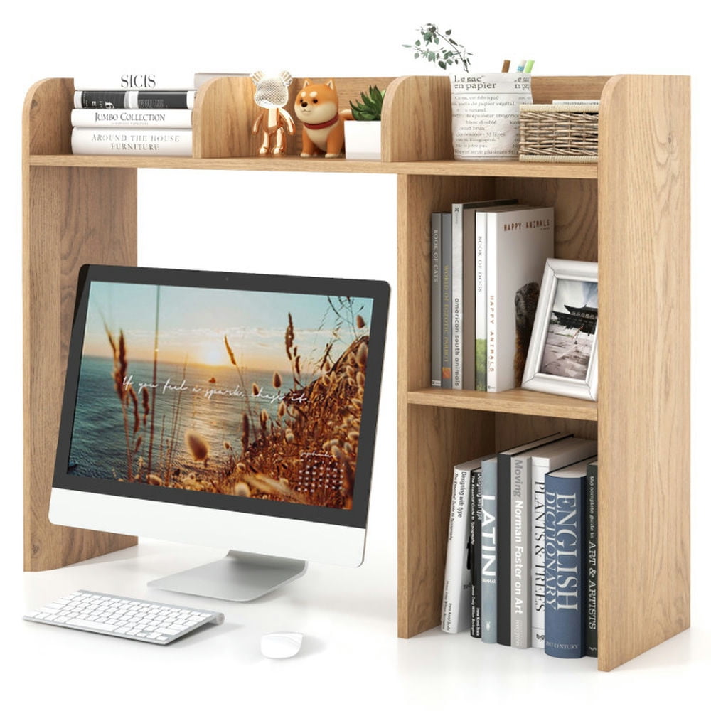 Demi Bonn 3-Tier Multipurpose Desk Bookshelf with 4 Shelves, Freestanding Display Shelf, Beige