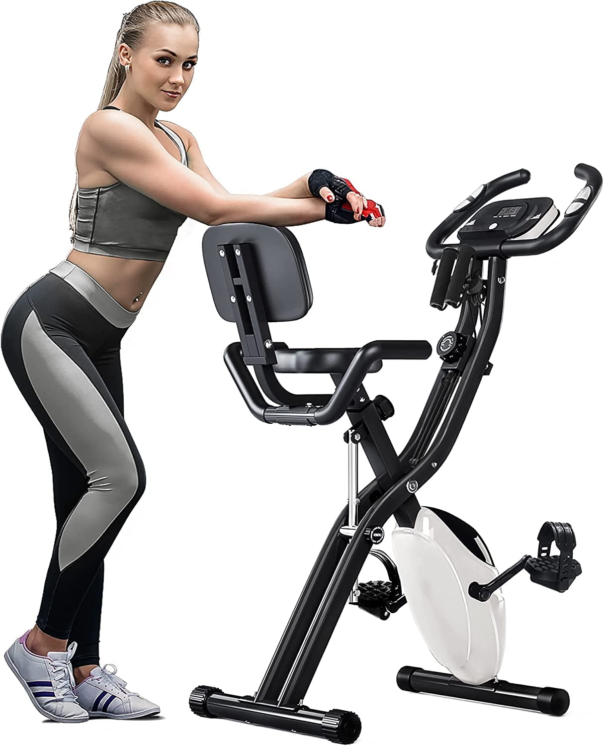 IM Beauty Folding Upright and Recumbent Foldable Stationary Bike Exercise Bike with 10-Level Adjustable Magnetic Resistance, Perfect Workout Bike for Home Use for Men, Women, and Seniors