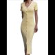 thumbnail image 3 of Vestido Midi Informal de Punto Acanalado, Cuello en V y Corta para Mujer, Otoño 2025, Ajustado, para Invierno Amarillo S, 3 of 10