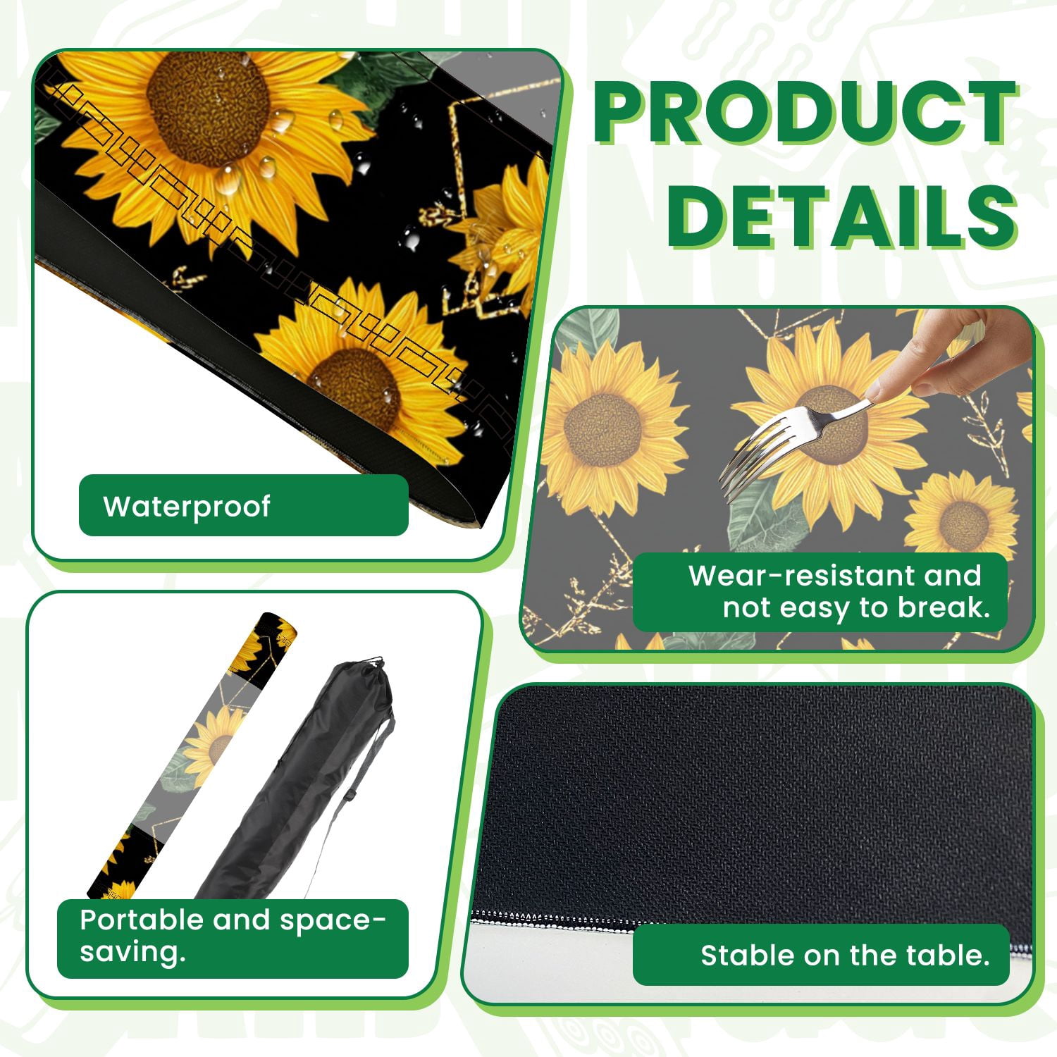 Mahjong Mat 31.5" x 31.5" Seamless golden polygonal shapes sunflowers Non-Slip Noise Reduction American Mahjong Tiles Table Cover for Dominoes Poker Card Board Games Gift