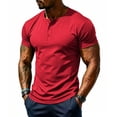 thumbnail image 3 of Men's Henley Short Sleeve Shirt Lightweight T-Shirts Moisture Wicking Tee Casual Summer Basic Solid Shirt （Red,M）, 3 of 9