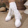 thumbnail image 7 of Women's Casual Mid Calf Boots, Punk Double Buckle Rivet Platform Side Zipper Lace Up Design with Breathable Lining, Trendy Boots for Daily Party Gift, 7 of 7