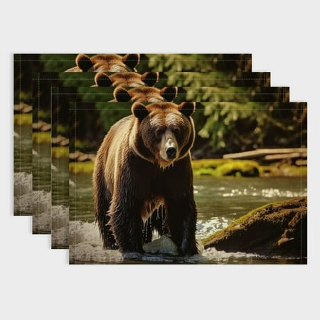 

Fenyluxe Bear River Woods Linen Dining Table Placemats Set of 4 for Birthday Parties Christmas Restaurants Buffets & Home Decoration 18x12in