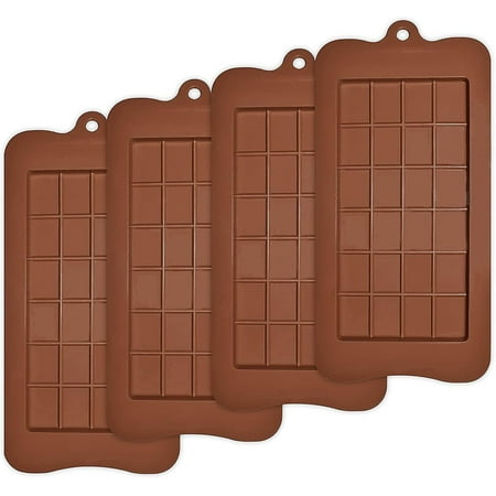 Set of 4 food grade non-stick silicone chocolate molds for energy bars in egg white.