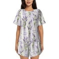 thumbnail image 1 of Balery Lavender Flowers Conjunto de Pijama para Mujer con Estampado, Dos Piezas de Manga Corta y Shorts, Ropa de Dormir Suave con Cuello Redondo y Bolsillos-Large, 1 of 6