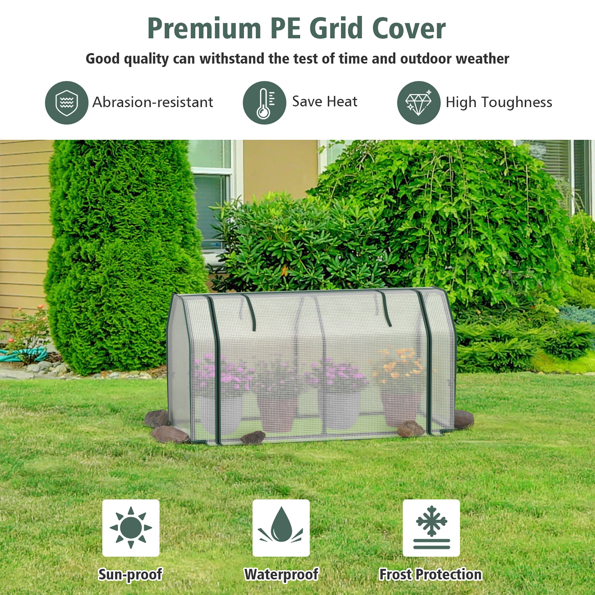 Costway Raised Garden Bed with Dual Zipper Door Greenhouse for Patios and Backyards Natural