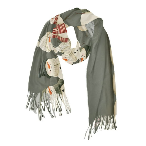 FORMRS Womens Scarf Winter Soft Long Big Warm Shawls Wrap Tassel Scarves, Gray Snowmen