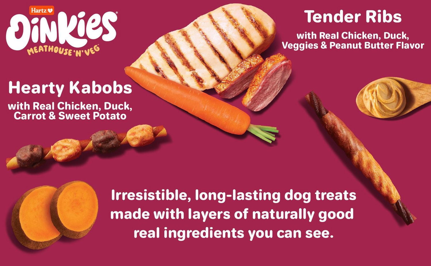 Côtes levées Oinkies Meathouse N'Veg 20pk Poulet, Canard, Légumes, Beurre De Cacahuète