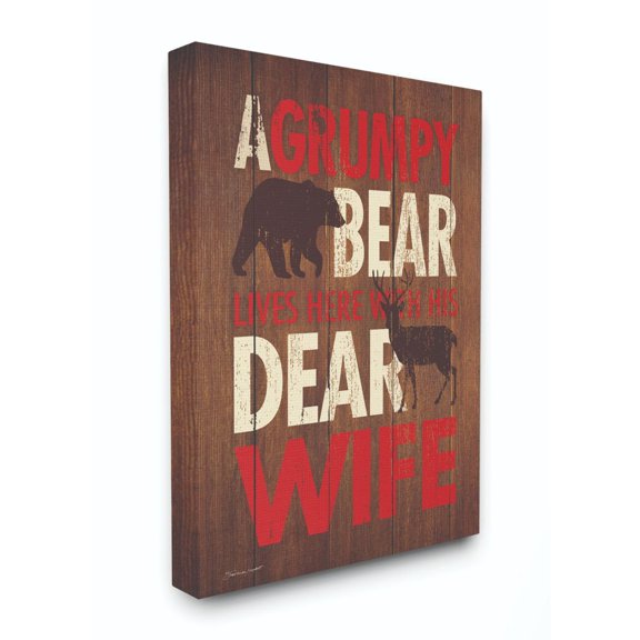 Stupell Industries Bear Dear Wife Funny Word Country Home Wood Textured Design Super Canvas Wall Art by Stephanie Workman Marrott