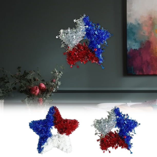 Xihbxyly Corona Del Día de La Independencia, Colgante Decorativo de Cinco Estrellas, Diseño de Estrella Roja, Plateada y Azul, Versátil para Interiores y Exteriores, Decoración para Fiestas Navideñas