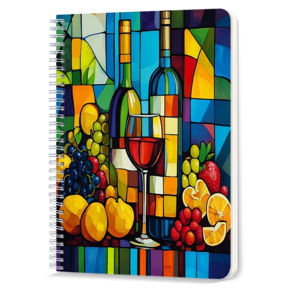 Spiral Notebook,Double-Wire Spiral College Lined Journal Notebook for Study and Notes,100 Pages,5.71x 8.26 in - The Colorful Allure of a Still - life in a Geometric - block Design