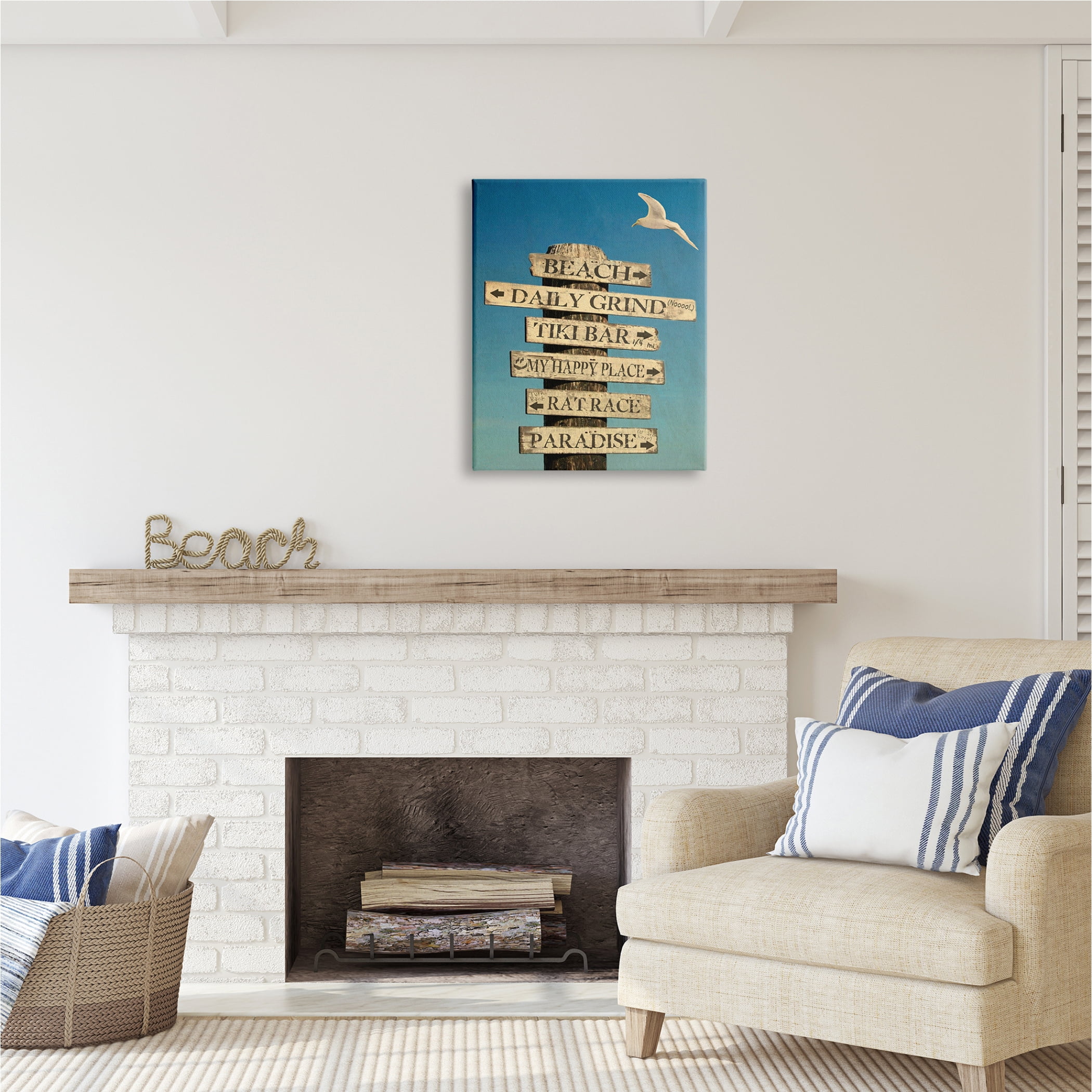 Stupell Industries Funny Beach Directions Sign Animals & Insects Painting Gallery Wrapped Canvas Print Wall Art, 24 x 30