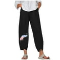 thumbnail image 2 of Leesechin Womens Pants Trendy High Waist Straight Tube Petal Trouser Hem Print Cotton Hemp Versatile Casual Trousers, 2 of 5