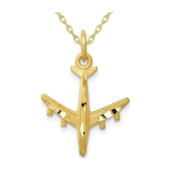10K Yellow gold Airplane Charm Pendant Necklace with Chain