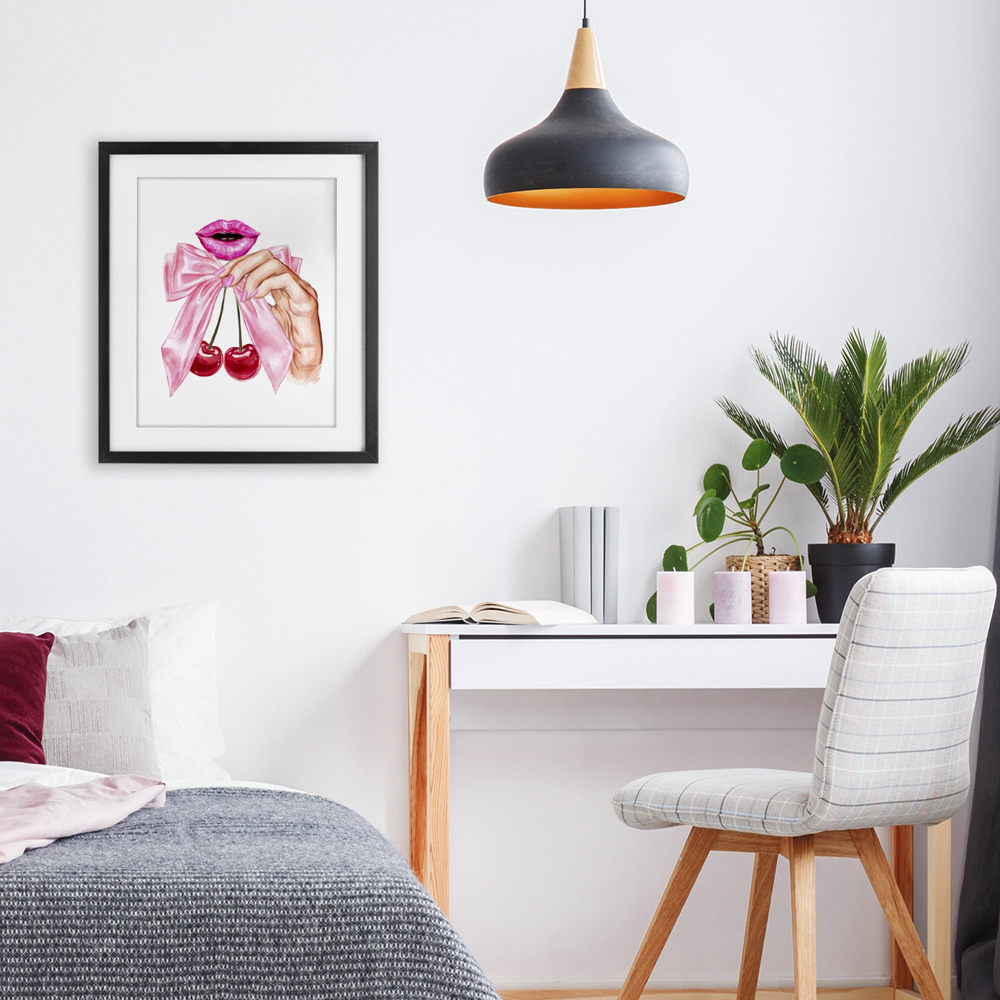 Stupell Industries Lips & Feminine Cherries Black Framed Print Under Glass, design by Ziwei Li