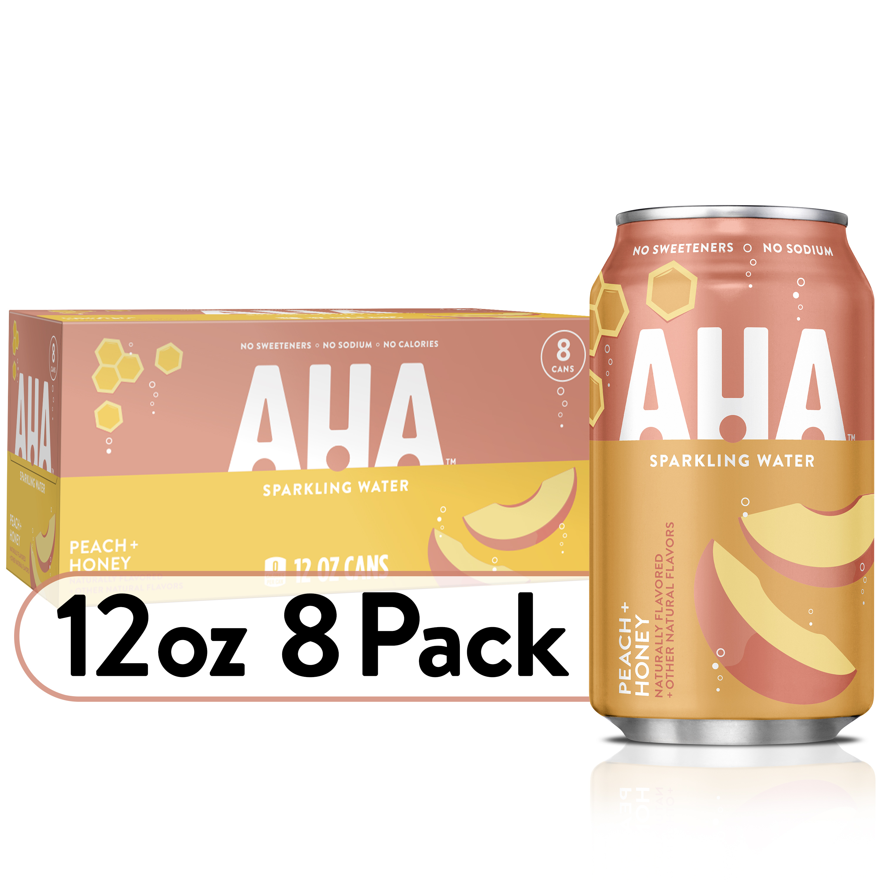 AHA Sparkling Water, Peach Honey Flavored Water, Zero Calories, Sodium