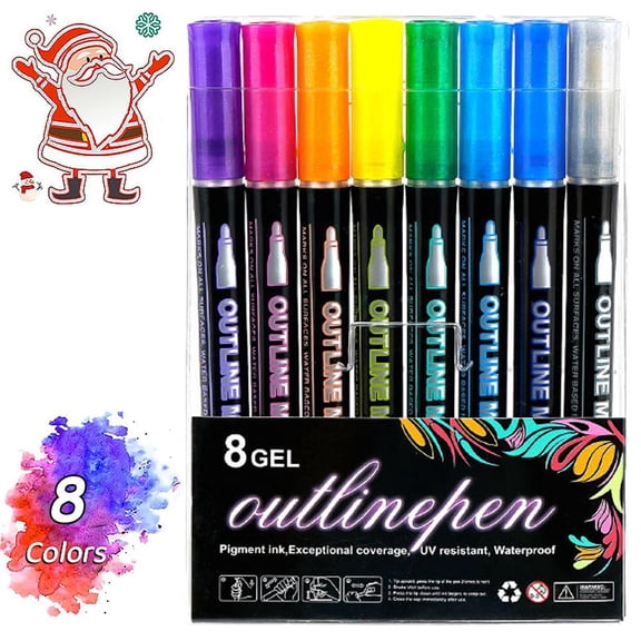 8 Colors Self-Outline Markers Super Shimmer Outline Marker Set for Drawing, Birthday Greeting Card, Doodling, Journal, DIY Art Crafts